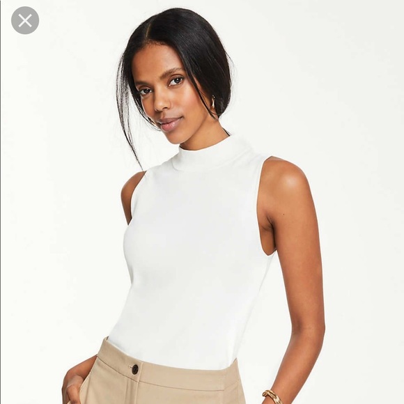 Ann Taylor White Sleeveless Mock Neck 
